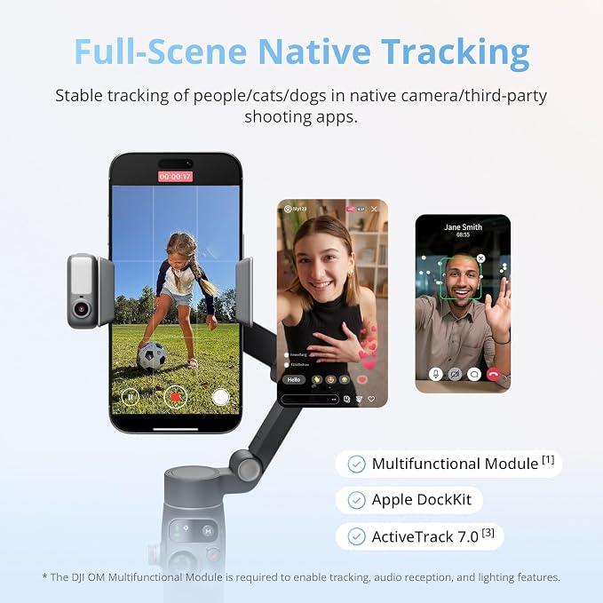 DJI Osmo Mobile 8 Tracking Fill Light Combo | Gimbal Stabilizer for Phone, AI Native Tracking with Audio & Lighting - Image 3