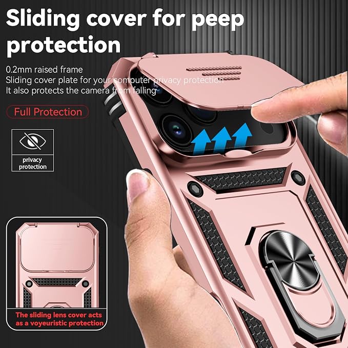 SunStory Phone Case for iPhone 17 Pro Max with HD Screen Protector & Slide Camera Cover & Rotated Ring Kickstand, [Military-Grade] Phone Case for iPhone 17 Pro Max, Rose Gold - Image 3