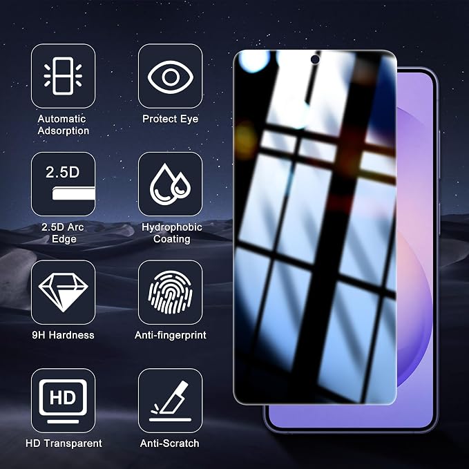 2+2 Pack for Samsung S26 Privacy Screen Protector | Ultrasonic Fingerprint Unlocking, Easy installation, Anti Spy, 9H Hardness Glass, Camera Lens Protector - Image 9