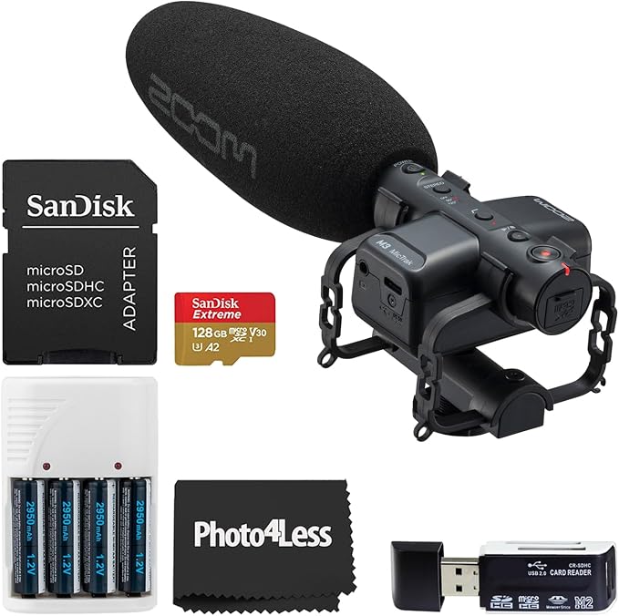 Zoom M3 MicTrak Stereo Shotgun Microphone and Recorder Bundled with 128GB microSD Card, Hi-Speed SD Card Reader, 4 AA Batteries & Charger, Cleaning Cloth by ZoomNorthAmerica