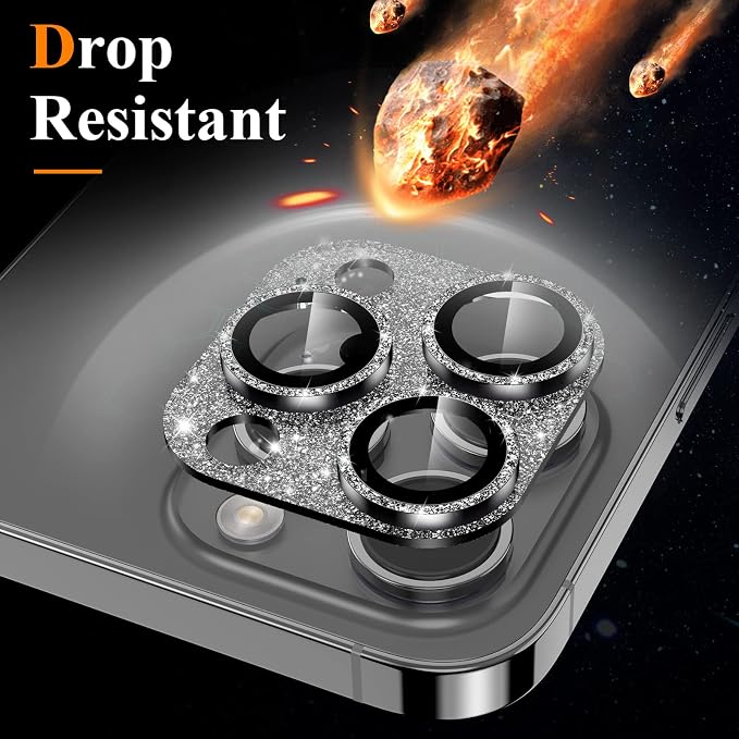 YWXTW for iPhone 13 Pro/iPhone 13 Pro Max Camera Lens Protector, [4TH Gen New Bling Design] Glitter Shiny Diamond Metal Ring Tempered Glass Back Camera Screen Protector Lens Cover - Image 2