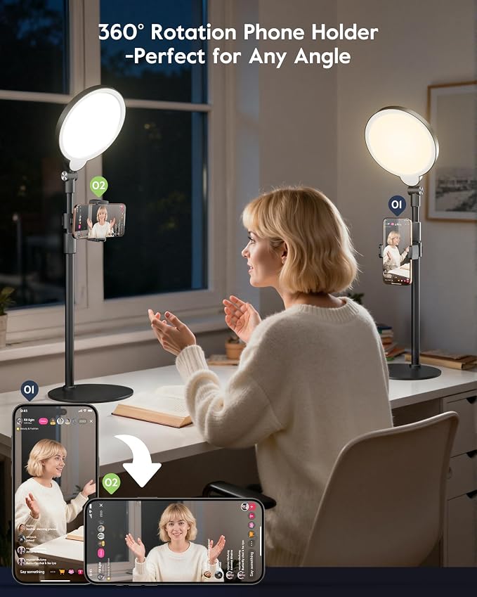 2 Packs Desk Ring Light with Stand for Video Conference | Adjustable Desktop Light with Phone Holder for Video Calls, Zoom Lighting for Computer, Video Light for Recording, Podcast - Image 7