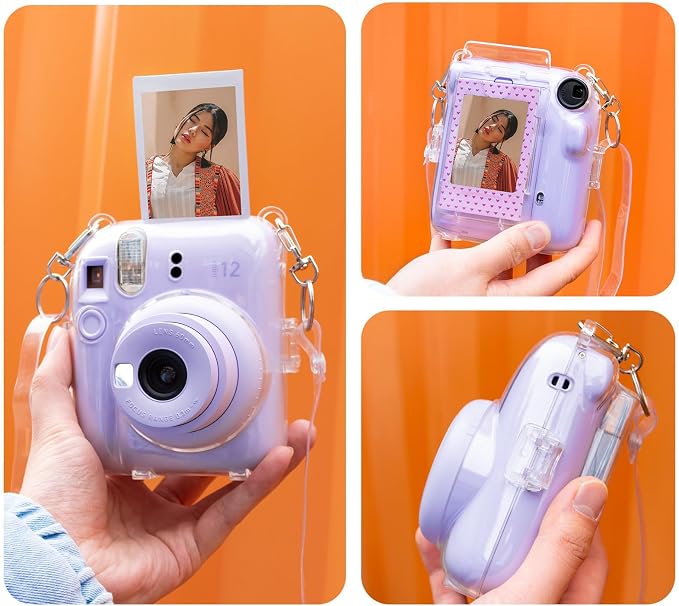 Rieibi Accessories for Fujifilm mini 12, Gift Bundle Includes Clear Mini 12 Case with Strap, Photo Album, Selfie Mirror, DIY Stickers, Color Filter (No Camera) - Purple - Image 2