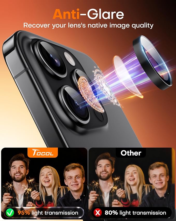 TOCOL Camera Lens Protector for iPhone 13 Pro Max/iPhone 13 Pro Tempered Glass HD Individual Scratch Resistant Camera Cover Accessories Case Friendly 2 Pack（Black） - Image 6