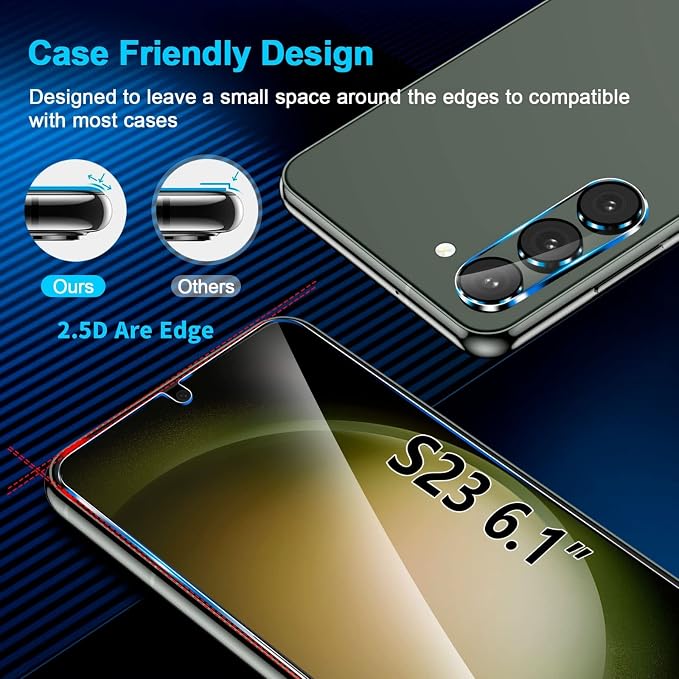 firtstnow 3 Pack for Samsung Galaxy S23 Screen Protector Tempered Glass + 3 Pack Camera Lens Protector, Military Grade Shatterproof, 9H Hardness, Fingerprint Unlock, HD Clear Case Friendly 6.1 Inch - Image 7
