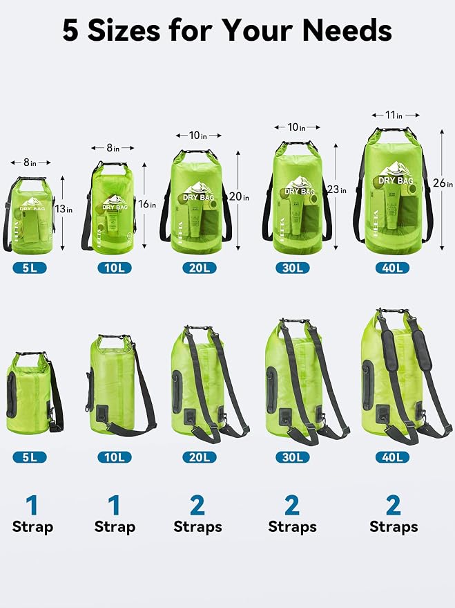 HEETA Dry Bag Waterproof Backpack with Phone Case 5L/10L/20L/30L/40L | Roll Top Lightweight Dry Storage Bag for Women Men, Travel Boating Kayaking Paddle Board Camping Beach Essentials Accessories - Image 2