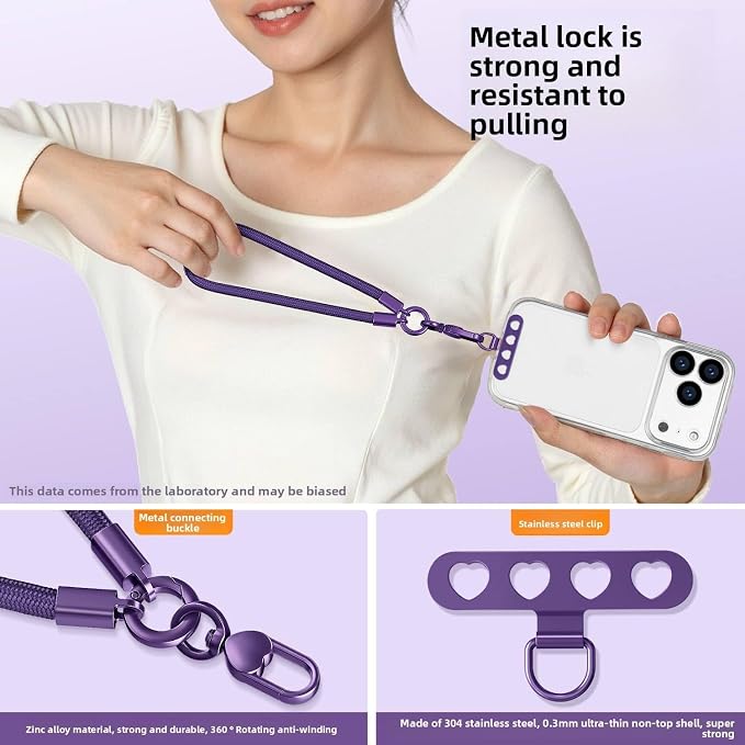 Phone Wrist Strap Lanyard Hand Wristlet with 360° Rotating Clip Stainless Steel Tether Buckle Finger Grip Strong Durable Anti-Tangle Universal for iPhone Camera Keychain Travel Dark Purple - Image 5