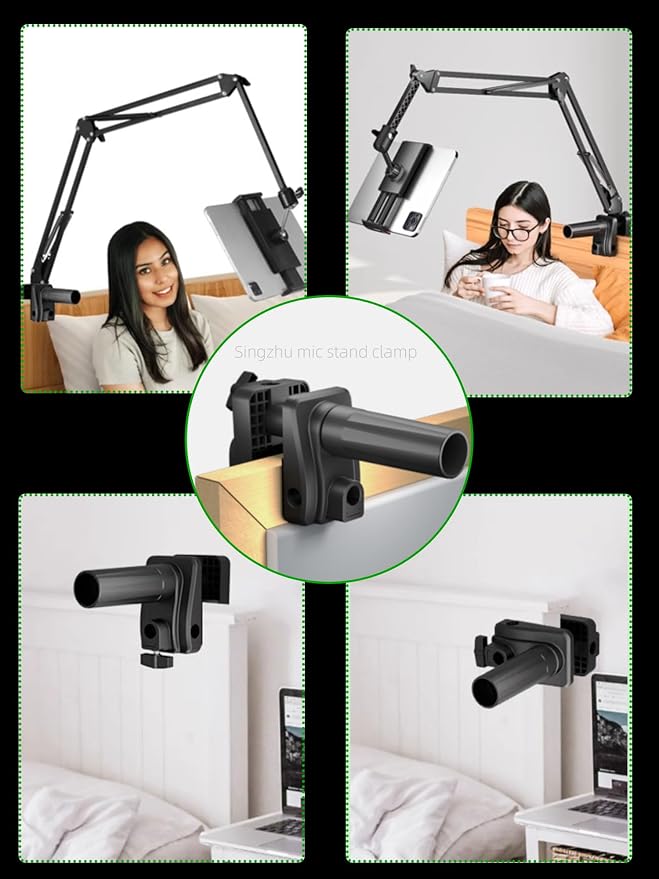 Desk Clamp Mount For Microphone Suspension Boom Scissor Arm Stand Holder, 5 Ways Boom Arm Insert Holes(12mm), Stable Installation on Tables/Beds up to 3.2 inches Thickness (Black) - Image 5
