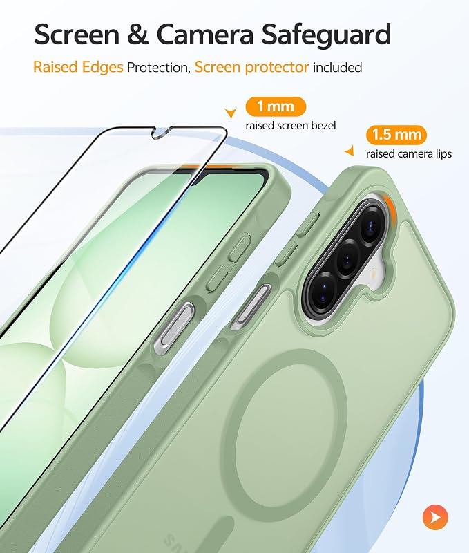 FNTCASE for Galaxy A17/A16 5G Phone Case, Fit for Magsafe, Screen Protector | Translucent Matte, 14FT Military Grade Drop Protection, Slim Shockproof Protective, for Samsung A 17 A 16 Cover, Light Moss - Image 4