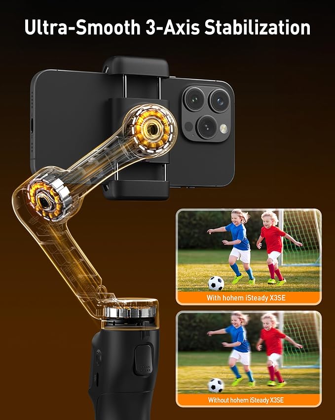 hohem iSteady X3 SE 3-Axis Gimbal Stabilizer for iPhone & Android, Black | Detachable Remote, iSteady 8.0, Foldable 0.79lb Design, Hohem Joy App, 11H Battery, 0.66lb Payload for Vlogs - Image 2
