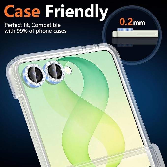 for Samsung Galaxy Z Flip 8 Camera Lens Protector, Individual Metal Ring Tempered Glass Lens Cover, [Strong Adsorption] Scratch Resistant Ultra-Thin HD Clear Lens Cover, 1 Set-Blue Diamond - Image 6