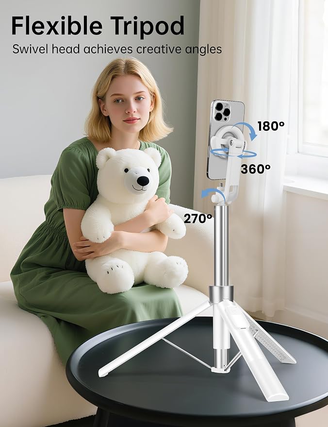 70" Magnetic Tripod for iPhone Magsafe, Extendable Selfie Stick Tripod | Rechargeable Remote & Magnetic Holder, 360° Rotatable Cell Phone Tripods Stand for Video Recording & Content Creation - Image 5