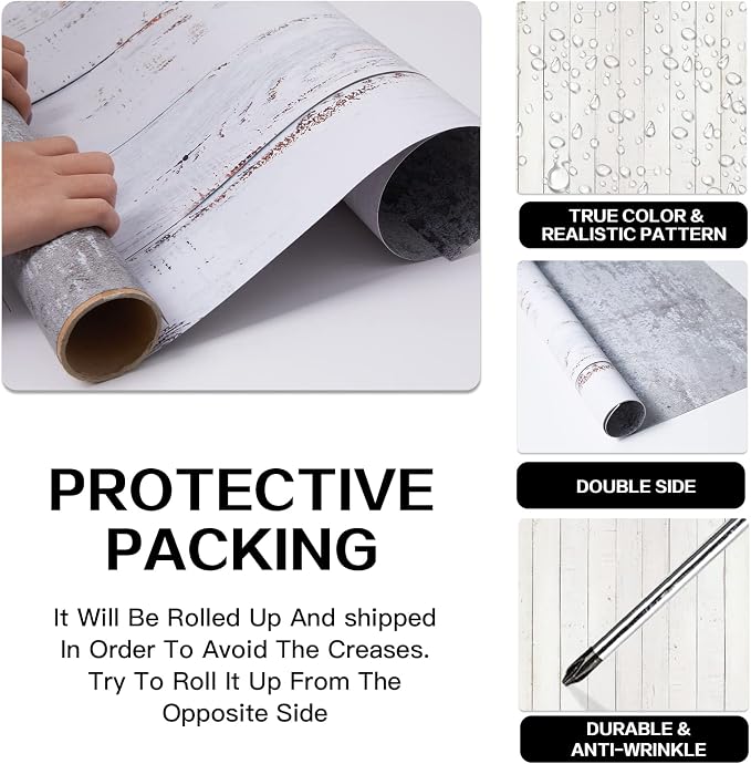 8PCS Flat Lay Backdrop Paper with T-Stand, 22x34 Inch Double Sided Wooden Marble Photography Backgrounds Paper, 8 Packs 16 Pattern Photo Props Rolls for Food Product Tabletop Blog Pictures - Image 4