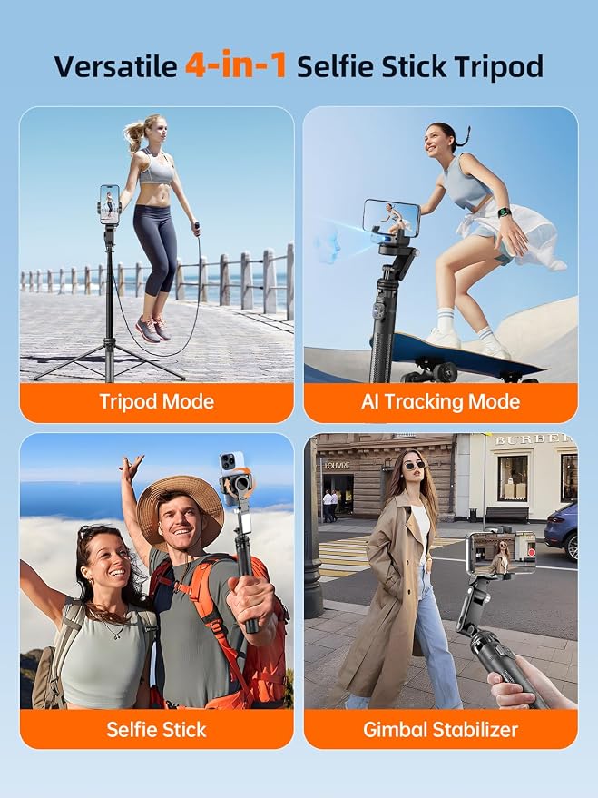 Rollei Auto Face Tracking Tripod, Smartphone Gimbal Stabilizer 61'' Selfie Stick Tripod Holder 360° Rotation for iPhone/Android Stand for Filming Streaming Tiktok Video Vlog - Image 4