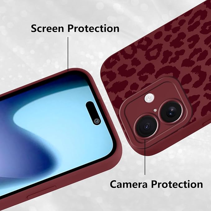 Cute Burgundy Cheetah Print Phone Case for iPhone 17 6.3" | Aesthetic Leopard Pattern Design Cover Full Camera Lens Protective Shockproof Soft Slim TPU Funda for Women Girls - Image 5