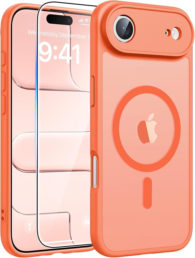 FNTCASE for iPhone Air Case, Fit for Magsafe, with Glass Screen Protector | Full Camera Protection, Translucent Matte, 14FT Military Grade Drop Proof, Shockproof Protective Phone Cover, Orange by FNTCASE