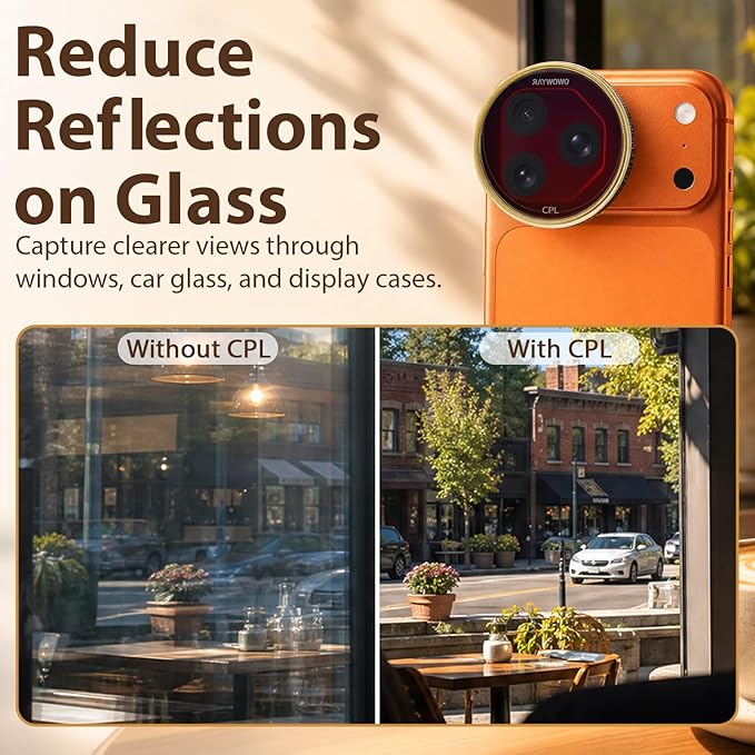 CPL Lens Filter for iPhone 17 Pro & Pro Max, Polarizing Lens Filter | Polarizing filter cuts glare and reflections while enhancing color and contrast; quick-install design for photos and video. - Image 5