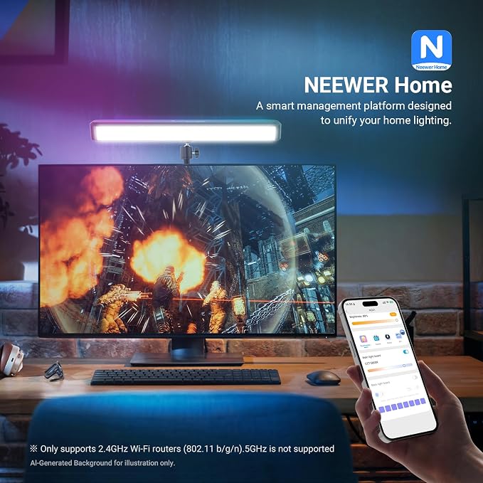 NEEWER Dual Sided RGB LED Streaming Key Light, Smart Desk Lamp Compatible with Alexa Google Assistant for Gaming Video Conference, 16 Million Colors, 2700K-7000K/CRI97+ Studio Tube Lighting, NG01 - Image 5