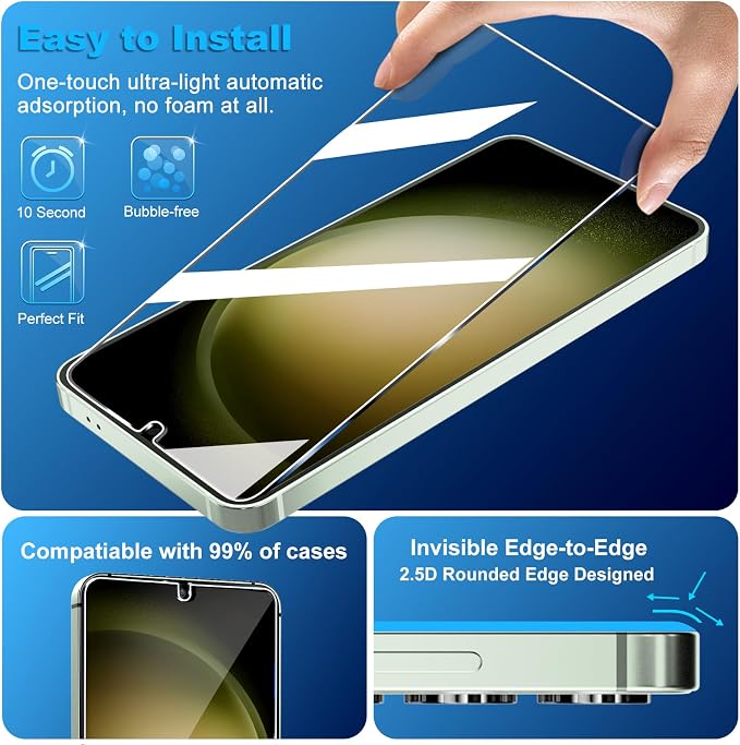 firtstnow 3 Pack for Samsung Galaxy S23 Screen Protector Tempered Glass + 3 Pack Camera Lens Protector, Military Grade Shatterproof, 9H Hardness, Fingerprint Unlock, HD Clear Case Friendly 6.1 Inch - Image 4