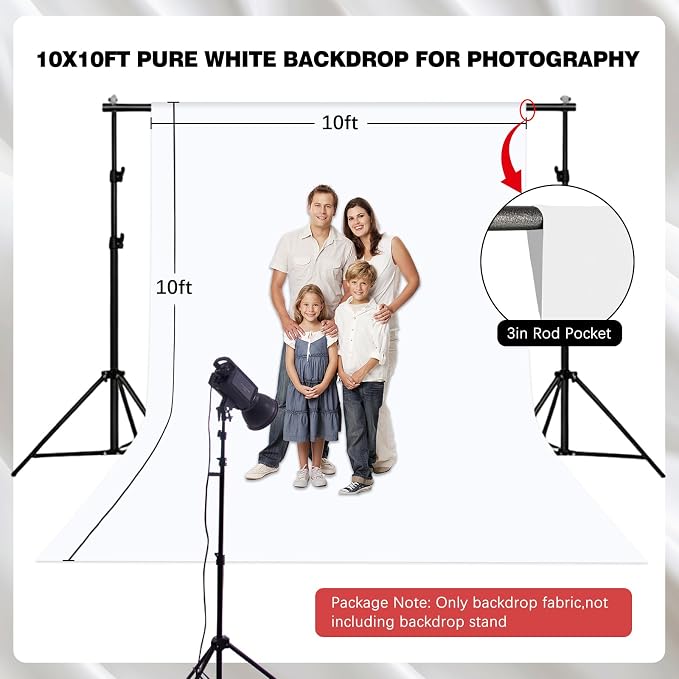 White Photography Backdrop for Photoshoot, 10x10 Ft Polyester Photo Backdrop Curtains, White Backdrops Screen for Photo Studio, Video, Content Creators, Birthday Parties Background - Image 2