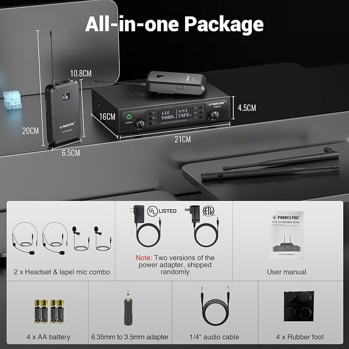 Phenyx Pro Dual UHF Auto Scan Headset/Lapel Wireless Microphones PTU-71-2B | 2 Bodypacks, 2 x 100 Frequencies, Hands-Free Speaking, Live Vocals, Worship Services, DJ Sets - Image 7