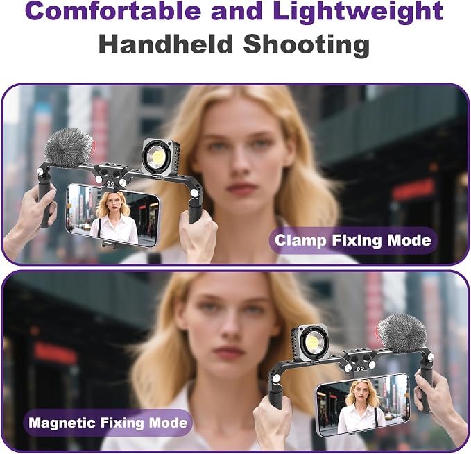 OPC01 Foldable Phone Cage Handheld Stabilizer,Foldable Magnetic Smartphone Cage with Handle and Magnetic Sticker for iPhone 17/16/15/14/13/12/11/10 Series and Andriod Phones for Photographer - Image 6