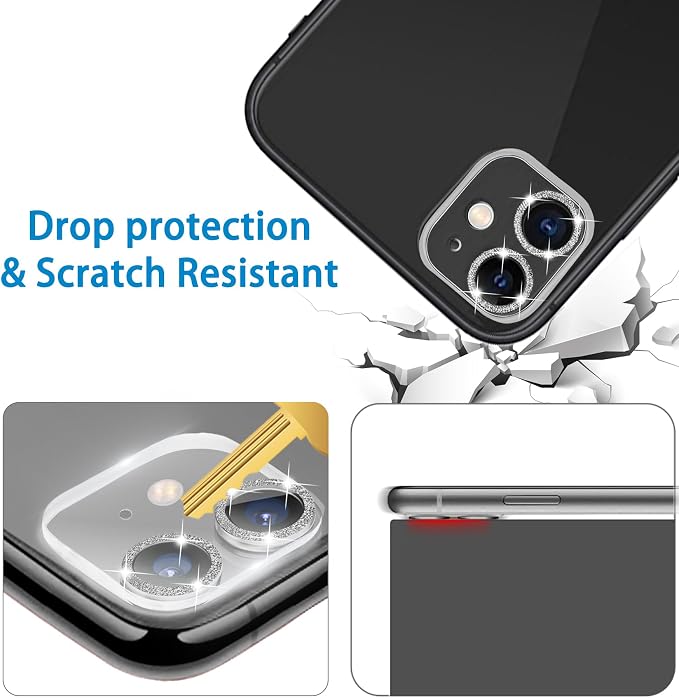 Dengduoduo 3 Pack Tempered Glass Camera Lens Protector for iPhone 12 6.1" Bling Glitter Sparkle, Ultra HD, 9H Hardness, Anti-Scratch, Case Friendly, Easy to Install [No Affect on Night Shots] - Image 3