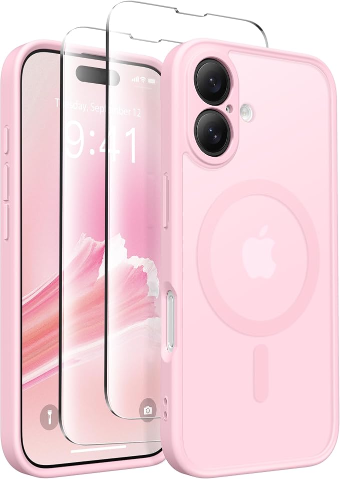 CAPRARO for iPhone 16 Case, Compatible with MagSafe | Upgraded [Full Camera Protection] Protective Translucent Matte Women Girl Magnetic Phone Case Cover, Pastel Pink by CAPRARO
