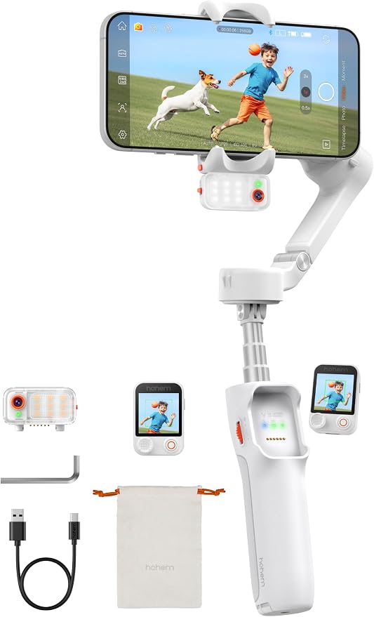 Hohem iSteady V3 Ultra Phone Gimbal White, AI Tracking Touch Remote, Built-in Rod Tripod 360° Vlog Stabilizer by Hohem