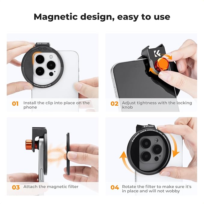 K&F CONCEPT Clip On 67mm CPL Magnetic Phone Lens Filter Kit | Magnetic Adapter Ring/Cold Shoe/Locking Knob, Polarizer Filter Compatible with iPhone 16 15 Pro Max 14 13, FA303 - Image 6
