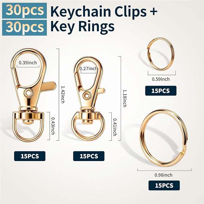 LEOBRO 60pcs Lobster Claw Clasp & Key Ring, for Keychain Jewelry, LightGold | Light Gold Keychain Making Kit, Keychain Clips, Key Chain Rings, Keychains for Crafts, Key Chains Jewelry Making - Image 2