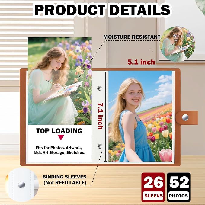 2 Pack Small Photo Albums 5x7 Pictures, 104 Photos Total, Brown | Leather Cover, Buckle Design, Acid-Free Pages, Top-Loading Pockets, Compact Carry, Photos Postcards & Artwork - Image 3