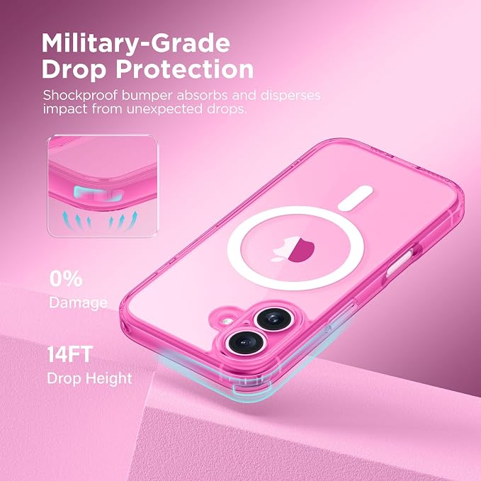 CAPRARO for iPhone 16 Case, Compatible with MagSafe | Upgraded [Full Camera Protection] Protective Translucent Matte Women Girl Magnetic Phone Case Cover, Clear Neon - Image 6