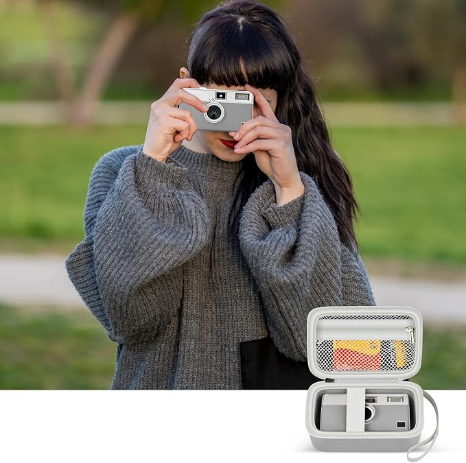 Film Camera Case for Kodak EKTAR H35 H35N Half Frame Film Camera | Camera and 35mm Film Rolls Storage, Mesh Pocket for Small Accessories, Travel and Home Organization; Large, Grey, Case Only - Image 6