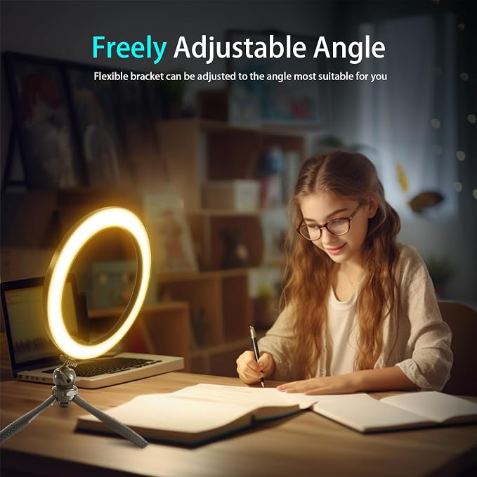 10" Desk Ring Light with Stable Tripod & Phone Holder, 120 LEDs 5-Color 10-Level Dimmable, Wireless Bluetooth Remote, Phone Selfie Light for Desk/Zoom/YouTube/TikTok - Image 6