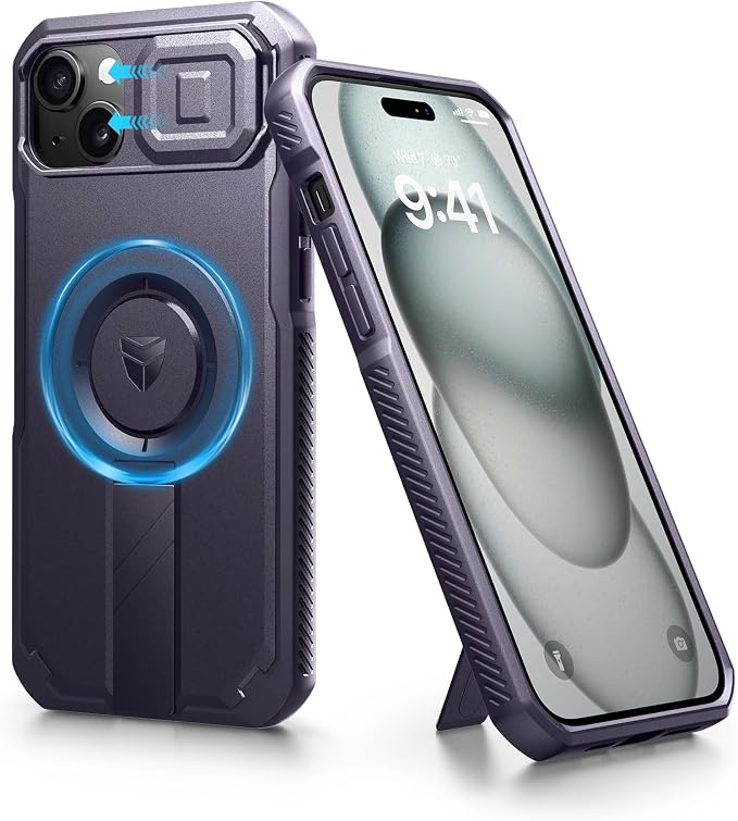 Dexnor for iPhone 14 Pus/15 Plus Case with Slide Camera Cover & Adjustable Kickstand, Compatible with MagSafe, Rugged Shockproof Bumper Cases Heavy-Duty Magnetic Protective Cover,6.7 inch,Purple by Dexnor