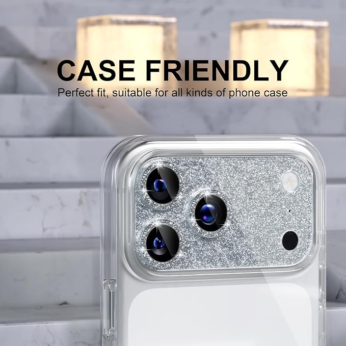 Choiche for iPhone 17 Pro Max Camera Lens Protector, Glitter-Silver | Bling Metal Camera Cover with 9H Tempered Glass Lens Screen Protector Accessories, Strong Adsorption, Case-Friendly, 6.9-inch - Image 4