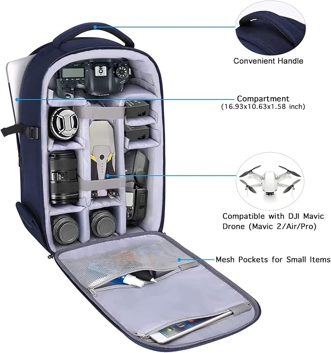 MOSISO Camera Backpack, DSLR/SLR/Mirrorless Photography Camera Bag | 15-16 inch Waterproof Hardshell Case with Tripod Holder&Laptop Compartment Compatible with Canon/Nikon/Sony, Navy Blue - Image 2