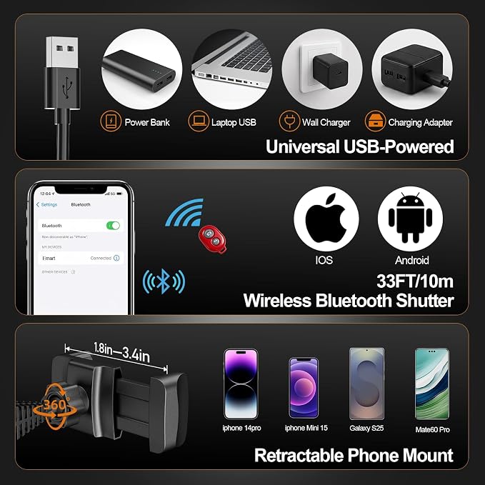 EMART 10'' Ring Light with 51'' Extendable Tripod Stand & Phone Holder | 16 RGB Colors 13 Dynamic Modes & 10 Brightness Levels Selfie Ringlight with Bluetooth Remote for Recording, Streaming, Makeup - Image 6