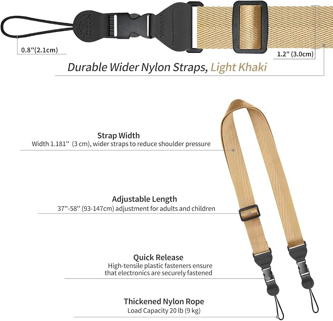 FIEIL Adjustable Shoulder Strap, Nylon Camera Strap, Comfortable Neck Strap for iPad, Cellphone Tablet, Camera, Laptop, Binocular, Luggage Bag (Light Khaki Universal Lanyard) - Image 5