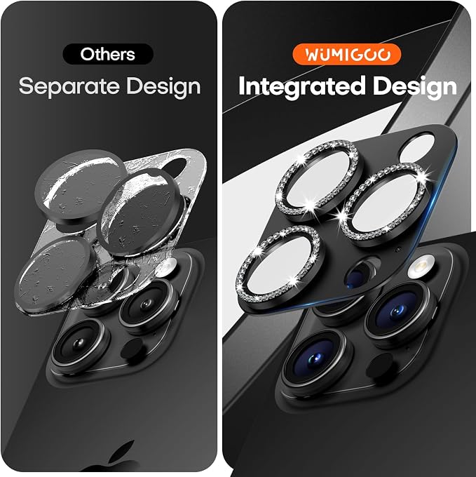 Camera Lens Protector for iPhone 16/15/14 Pro Max & 16/15/14 Pro | Black Diamond, Aluminum Alloy, 9H+ Glass Camera Cover, Nano Reinforced Adhesive, Anti-Drop, Anti-Scratch, Case Friendly - Image 2