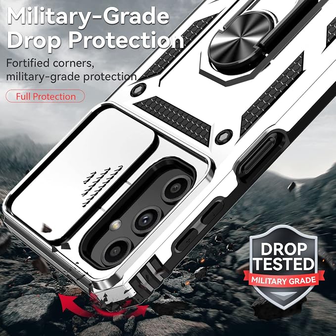 for Samsung Galaxy A14 5G Case with Screen Protector & Camera Lens Cover, [Military Grade] 16FT Drop Tested, Magnetic Kickstand Rugged Shockproof Protective Case for Samsung A14 5G, Silver - Image 6