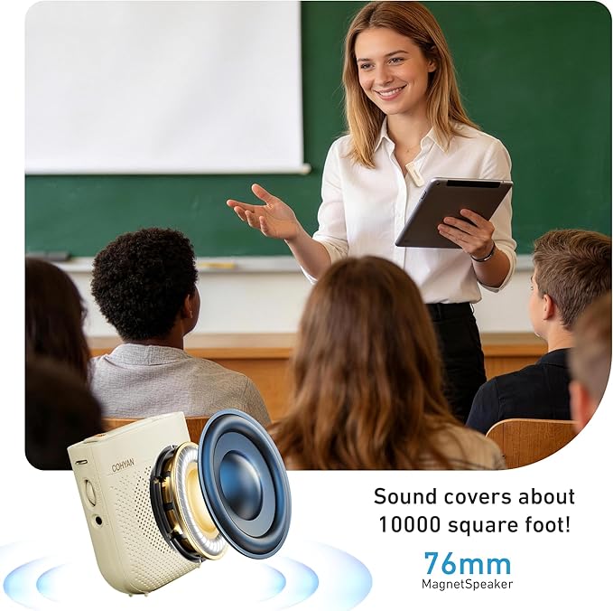 Voice Amplifier for Teachers with Wireless Lavalier Lapel Microphone, Portable Bluetooth Microphone & Speaker, Magnetic Charging Bullhorn Megaphone for Classroom, Meetings, Yoga (Skin Tone) - Image 4