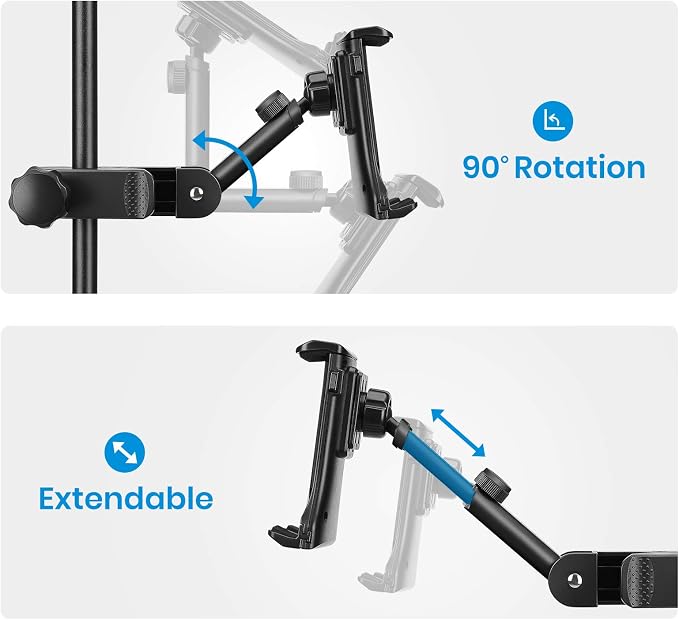 Moukey Tablet Holder for Microphone Stand, Adjustable Mic Music Stand Phone Holder Mount, Compatible with iPad, iPhone, Android, All 4.7 to 12.9 Inches Tablets & Smartphones - Image 8