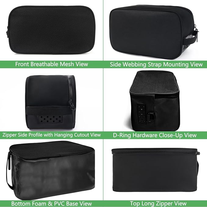 Golf Shoe Bag for Travel, Ventilated Sports Shoes Carrier, Portable Football Boot Organizer for Gym Men Women (1 Pcs-Black) - Image 8