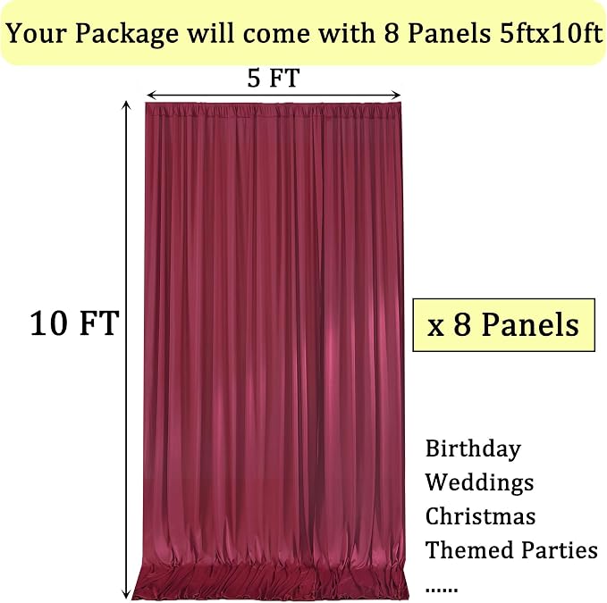 40ftx10ft Wrinkle Free Maroon Backdrop Curtains for Parties, Thick Fabric Burgundy Photo Backdrop Drapes 8 Panels 5x10ft for Weddings Birthday Photography Background Curtains - Image 6