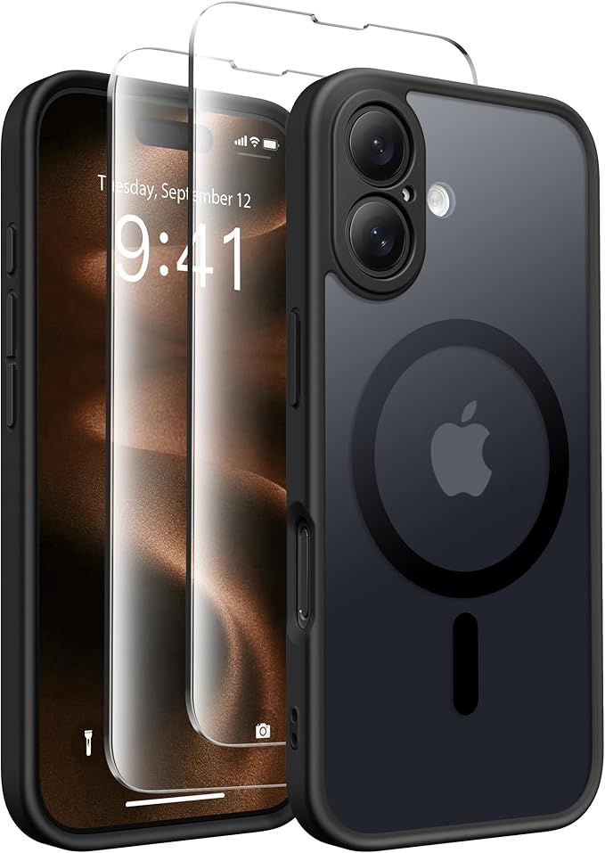 CAPRARO for iPhone 16 Case, Compatible with MagSafe Black | Upgraded [Full Camera Protection] Protective Translucent Matte Women Girl Magnetic Phone Case Cover, Black by CAPRARO