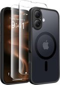 CAPRARO for iPhone 16 Case, Compatible with MagSafe Black | Upgraded [Full Camera Protection] Protective Translucent Matte Women Girl Magnetic Phone Case Cover, Black by CAPRARO