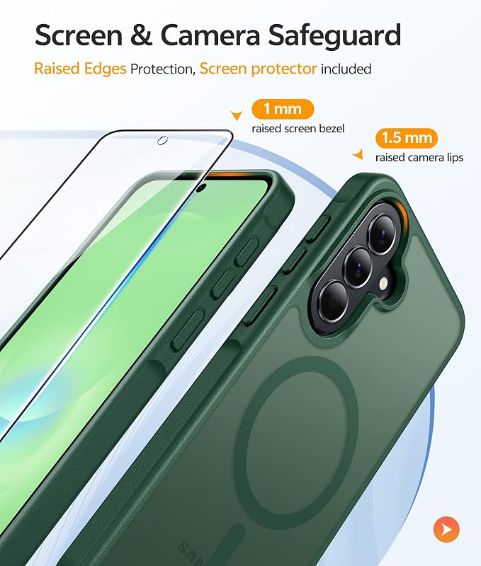 FNTCASE for Galaxy A37/A36 5G Phone Case, Fit for Magsafe, Screen Protector | Translucent Matte Magnetic Back, 14FT Military Grade Drop Protection, Shockproof Protective, for Samsung A37 Cover, Green - Image 4