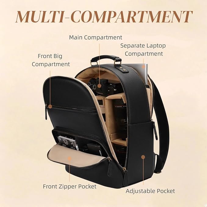 Camera Backpack Classic PU Leather for DSLR, Professional Camera Bag for Photographers with 15 Inch Laptop Compartment Large 20L - Image 7